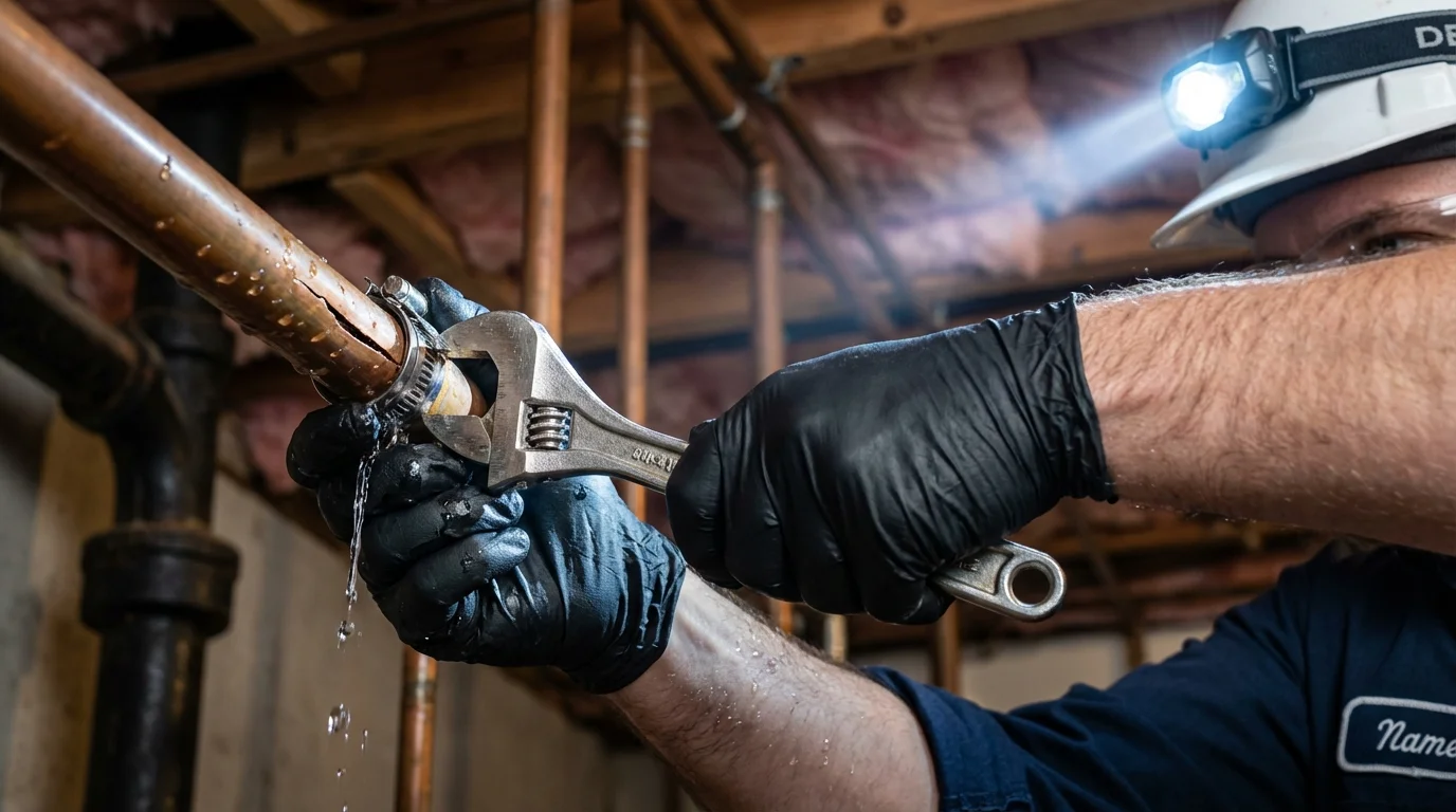 Emergency pipe clamp repair being performed by a Johns Plumbing LLC plumber in Salyersville
