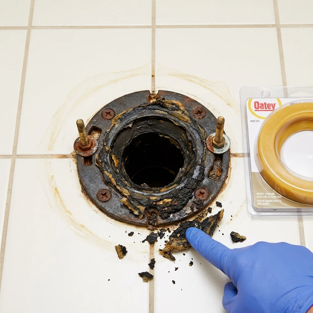 Failed wax ring showing water seepage at the base of a toilet in a Salyersville, KY home