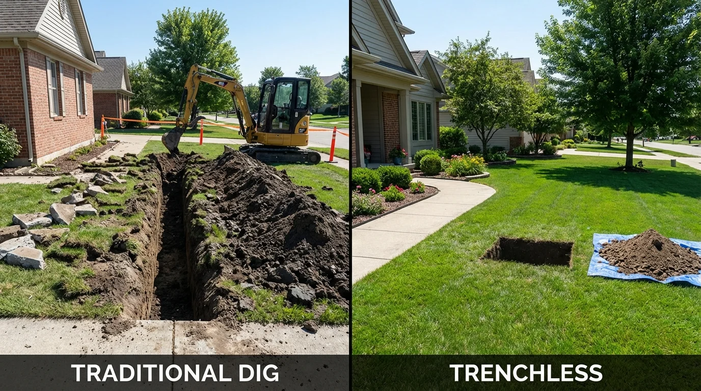 Trenchless sewer repair with minimal yard damage versus traditional excavation in Salyersville, KY